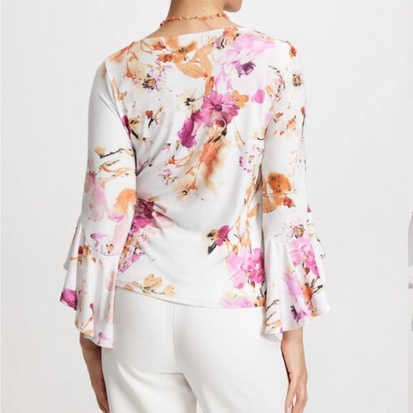 Laura Floral Long Bell Sleeve Top White - Picture 3 of 9
